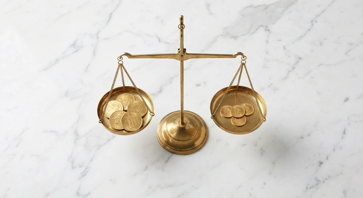 A balance scale with coins, representing the principle of spending less than earned.