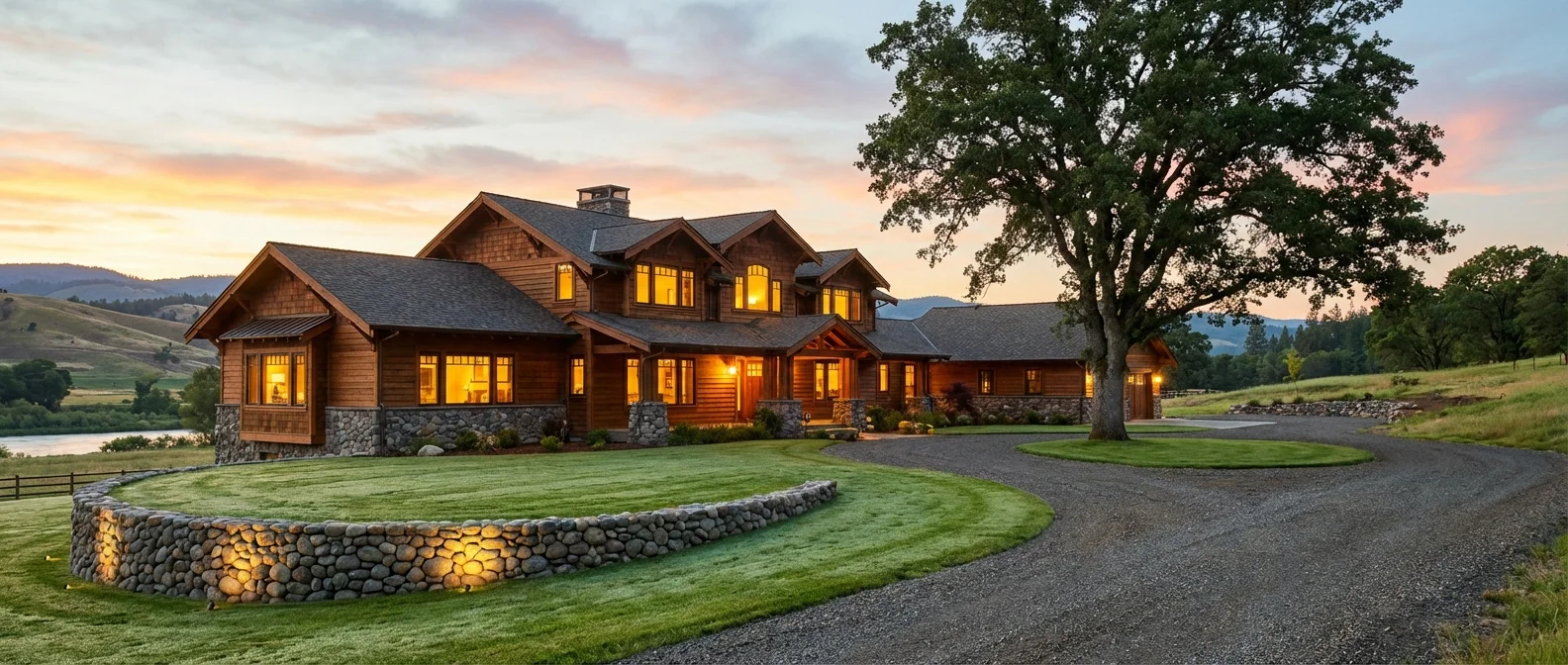 A beautiful, well-lit home at sunset, symbolizing a successful investment journey.