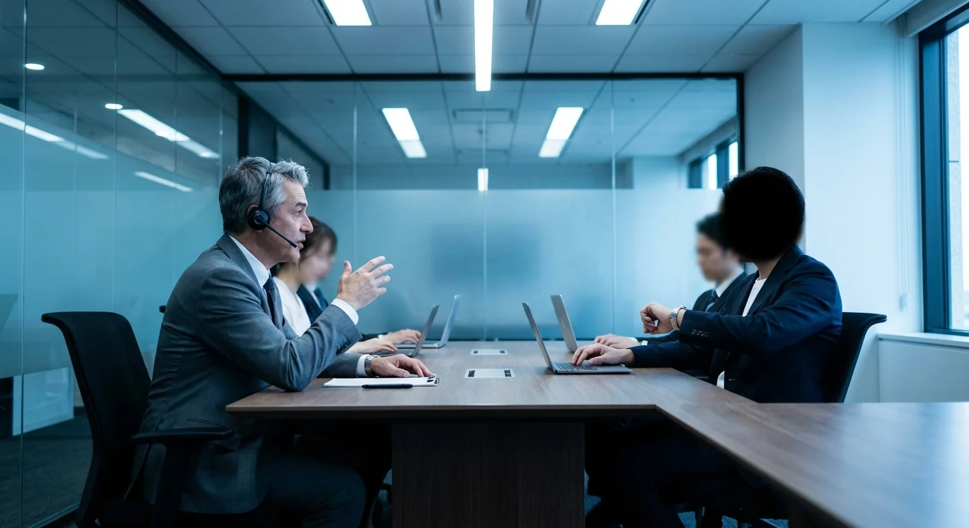 A boss checking their watch while an older employee tries to speak.