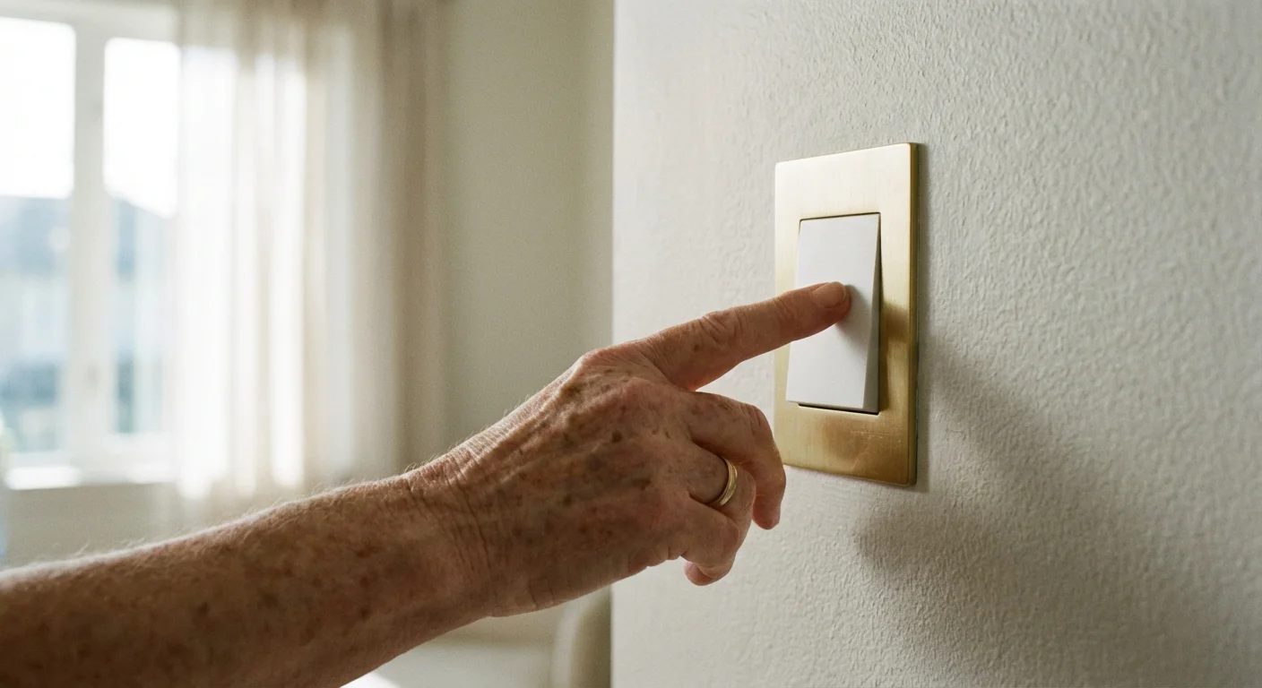 A close-up of a hand flipping a light switch in a modern home.