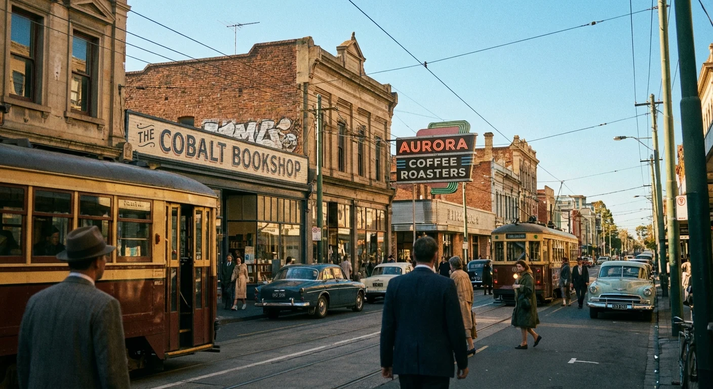 A commercial street with two different retail signs in the distance.