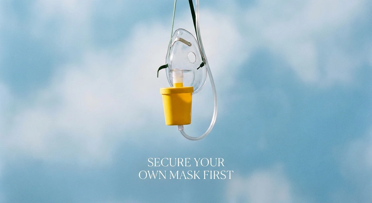 A conceptual oxygen mask, symbolizing the need to prioritize one's own retirement first.