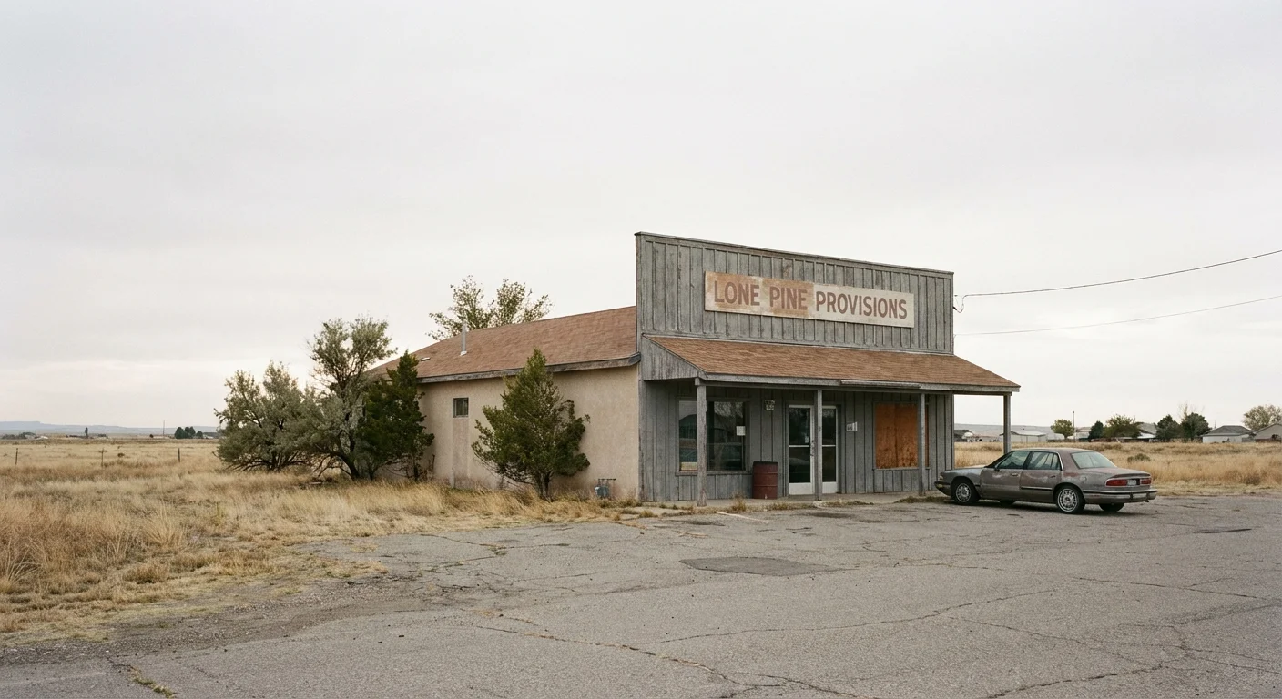 A discount store building in a sparse suburban landscape.