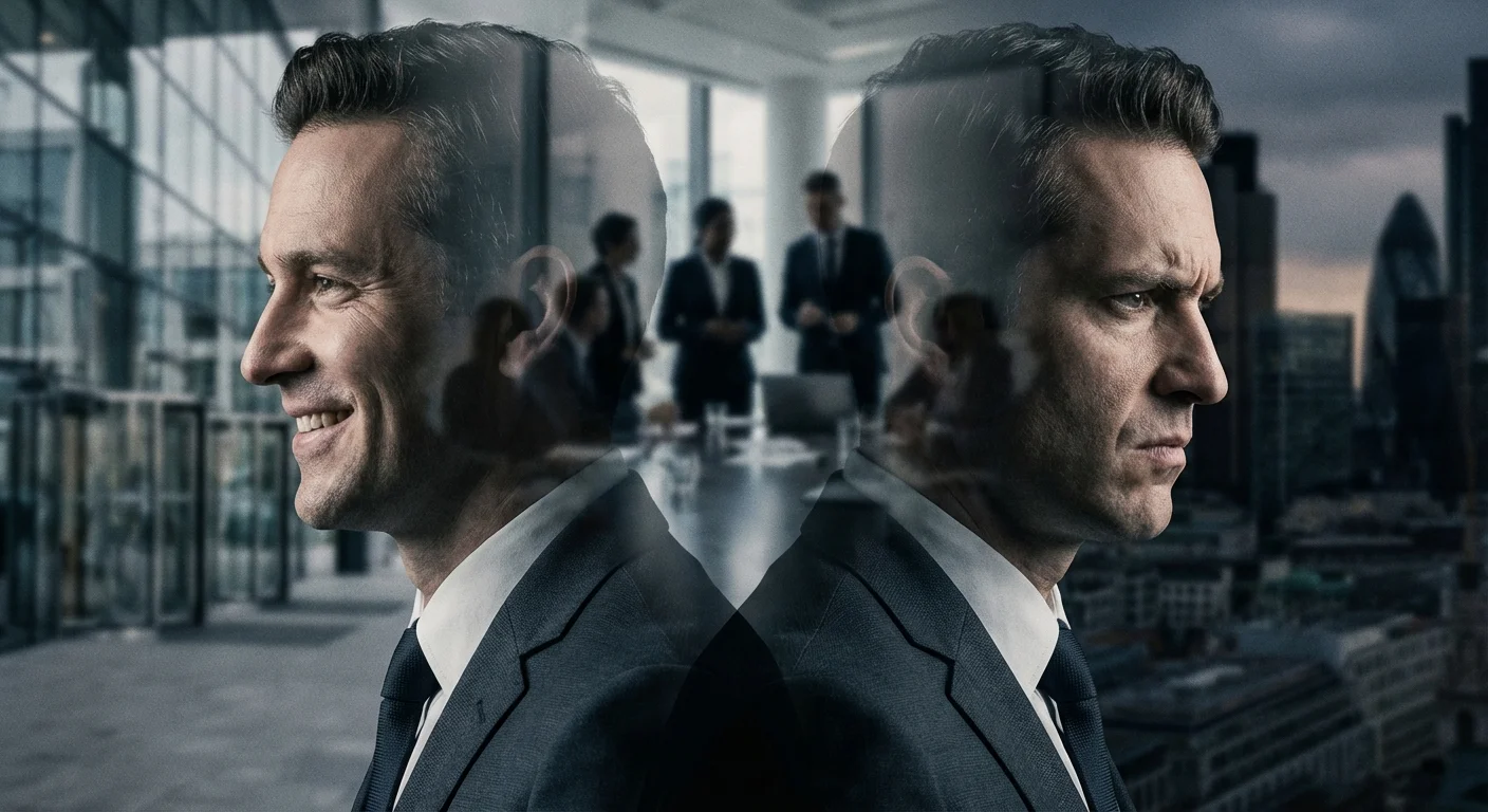 A double-exposure image showing two different moods of the same boss.