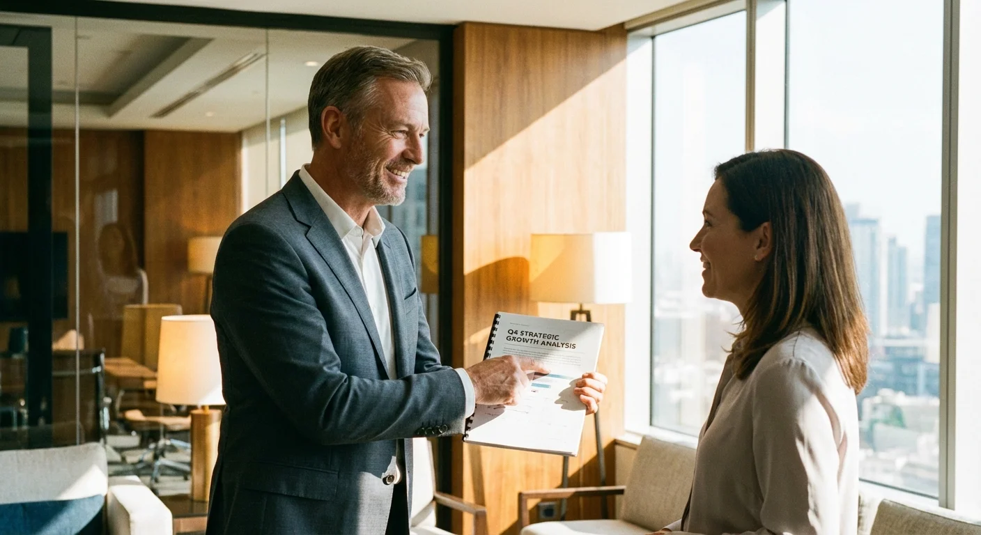 A man in professional attire sharing his project successes.