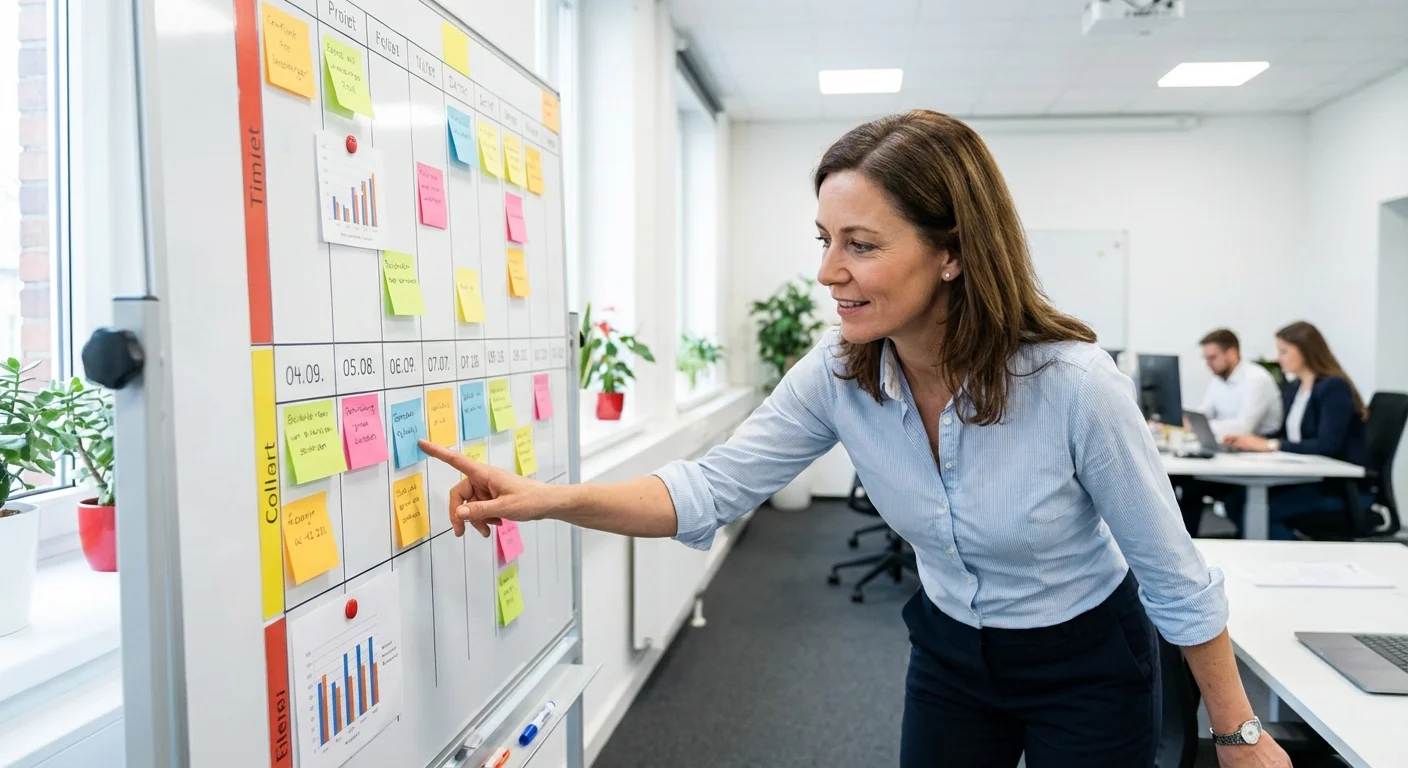 A manager explaining a clear project roadmap to their team.