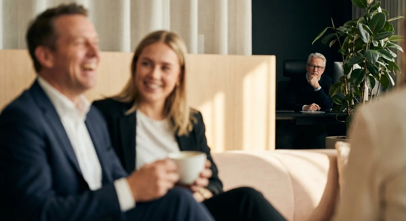 A manager favoring one employee while another watches from the background.