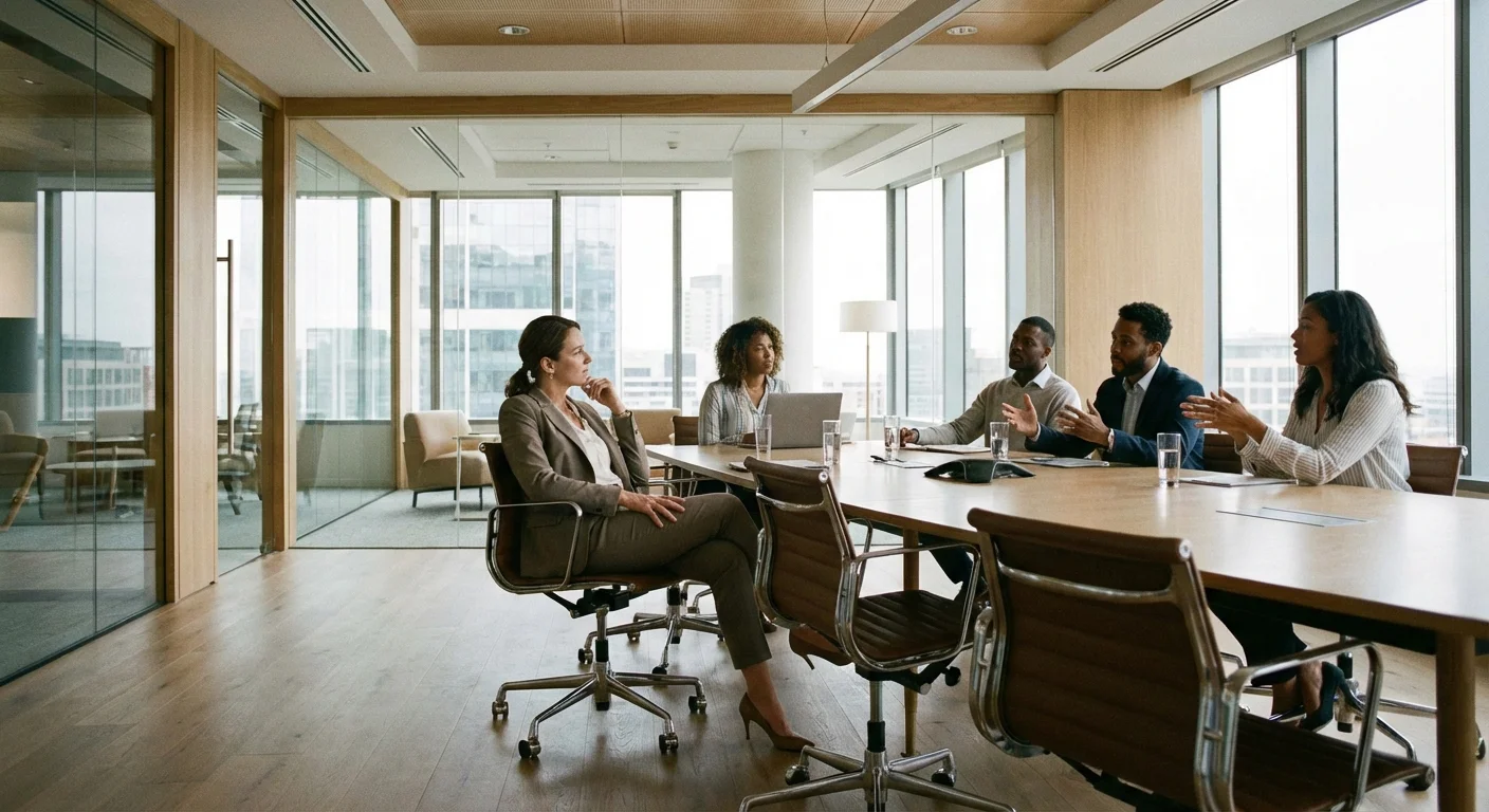 A manager listening to their team's ideas before speaking.