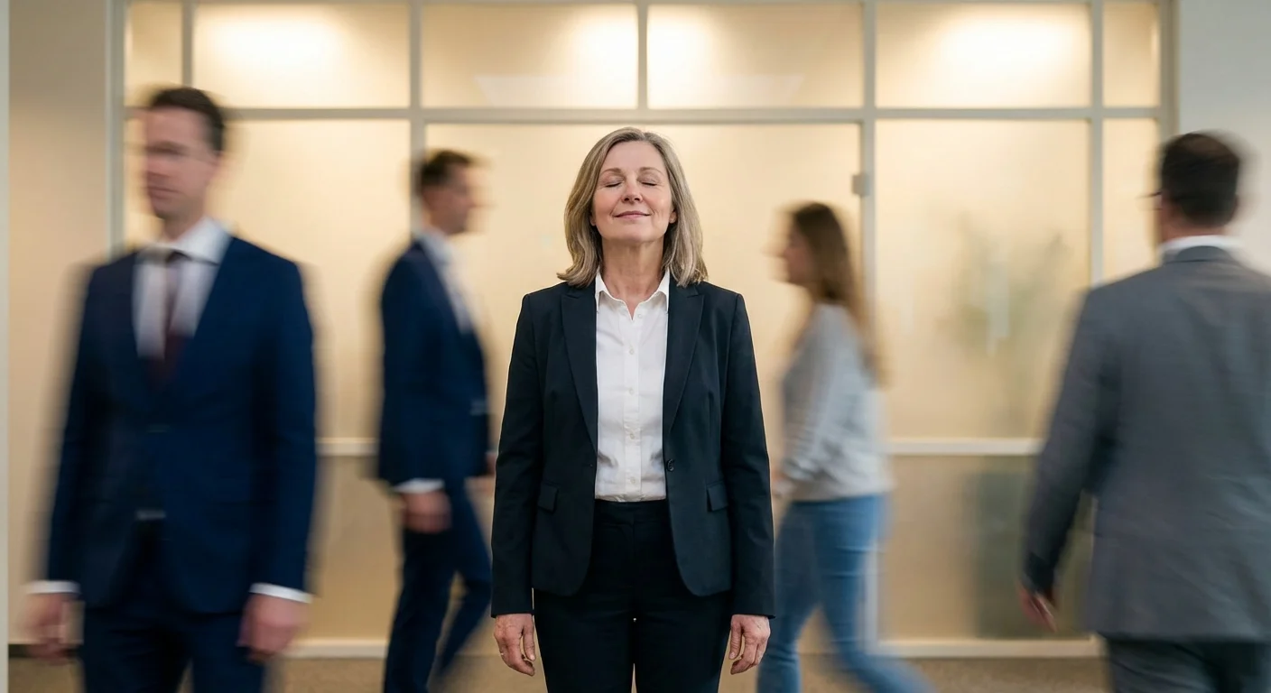 A manager remaining calm and composed in a busy work environment.