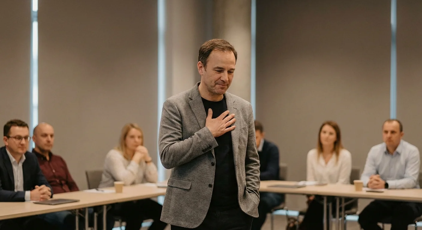 A manager taking responsibility during a team meeting.