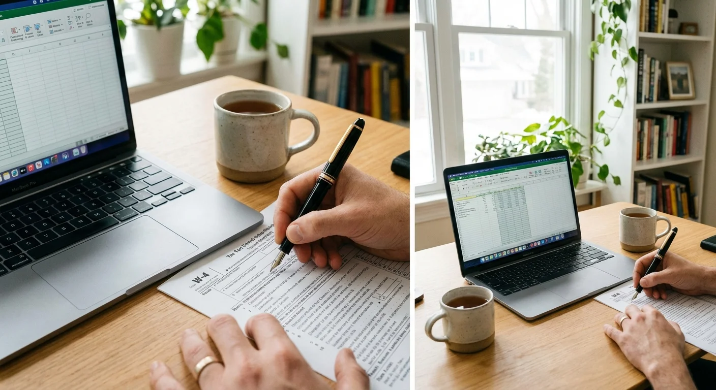 A person adjusting their tax withholding on a W-4 form.