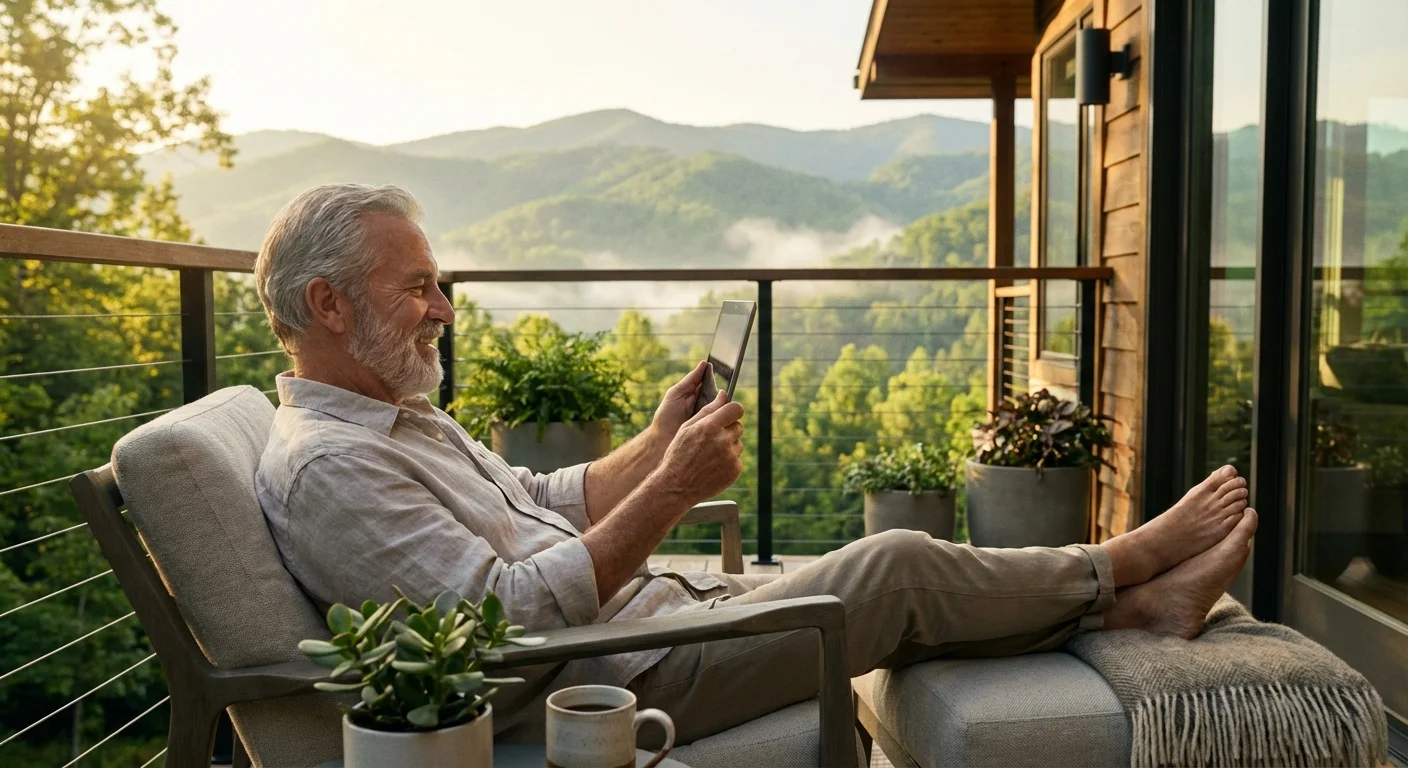 A retiree enjoys a scenic mountain view from his balcony in Chattanooga.