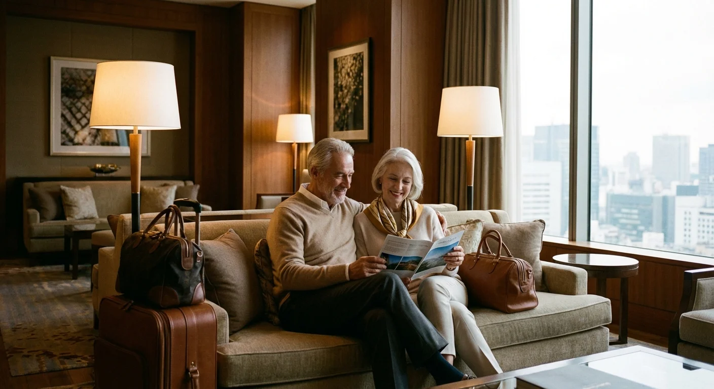 A senior couple enjoying travel rewards earned through credit card points.