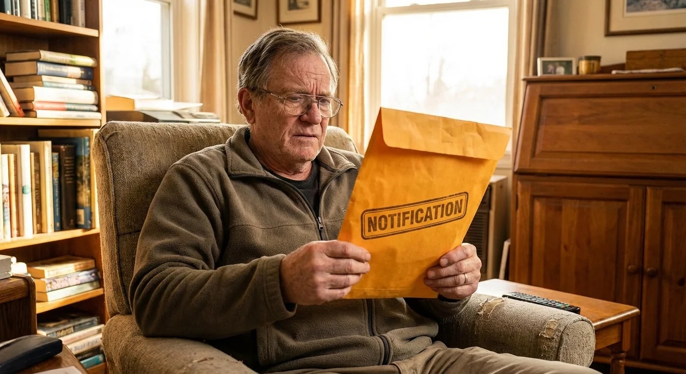 A senior man examines a suspicious prize letter with a look of disbelief.