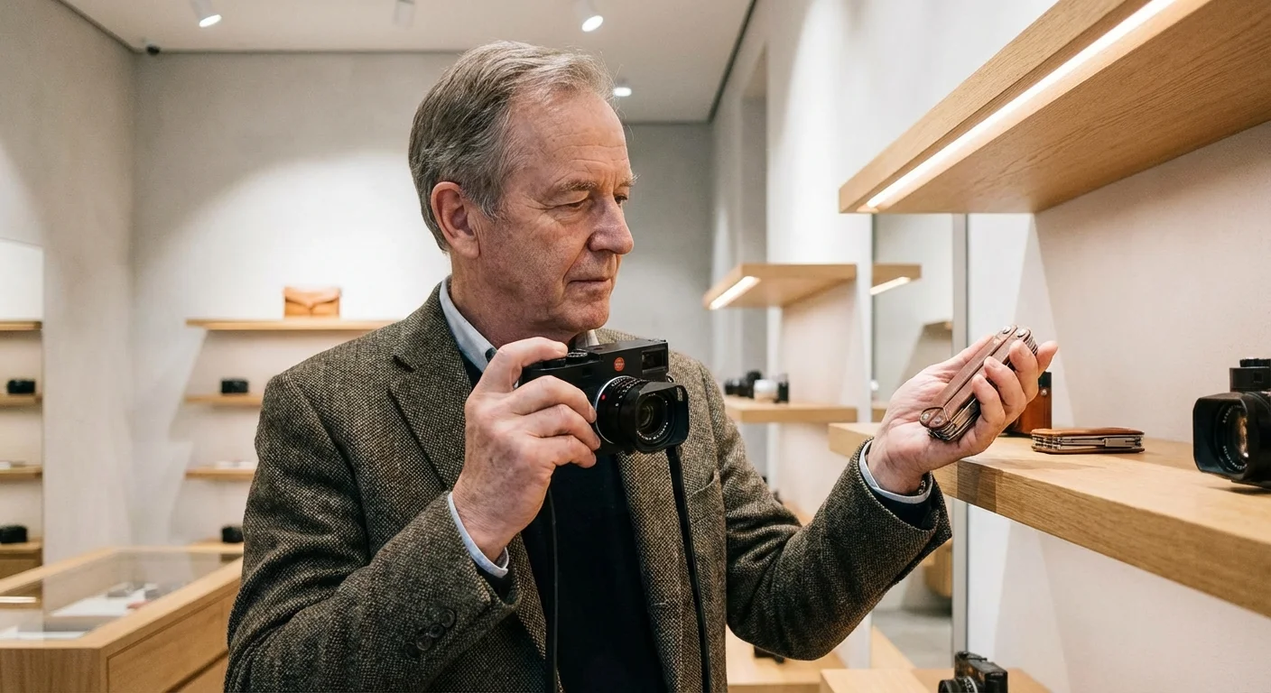 A senior man making a thoughtful choice between two products in a store.