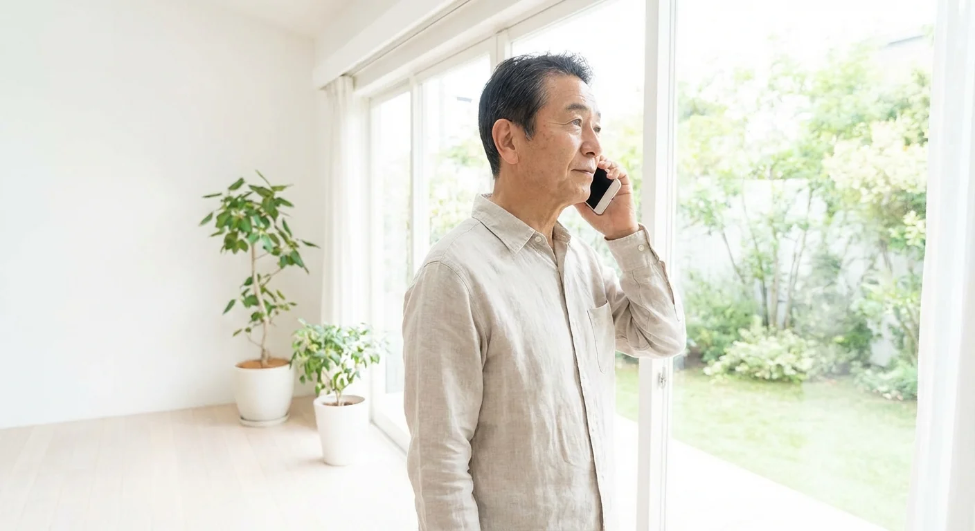 A senior man on a phone call, representing communication with a lender.