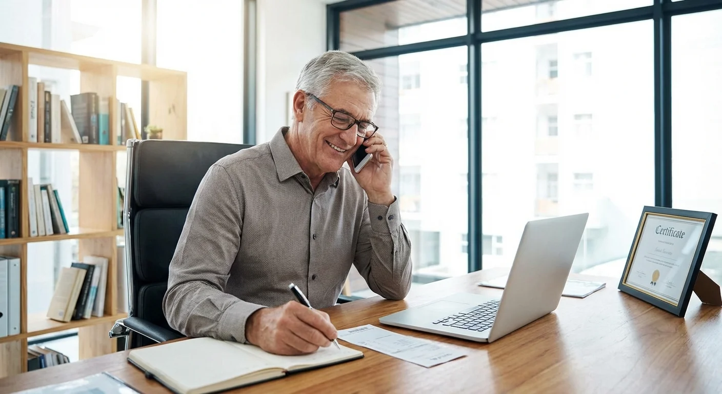 A senior man on the phone renegotiating his monthly bills.