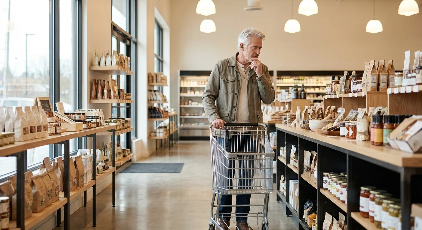 A senior man shopping in a bright, modern retail store.