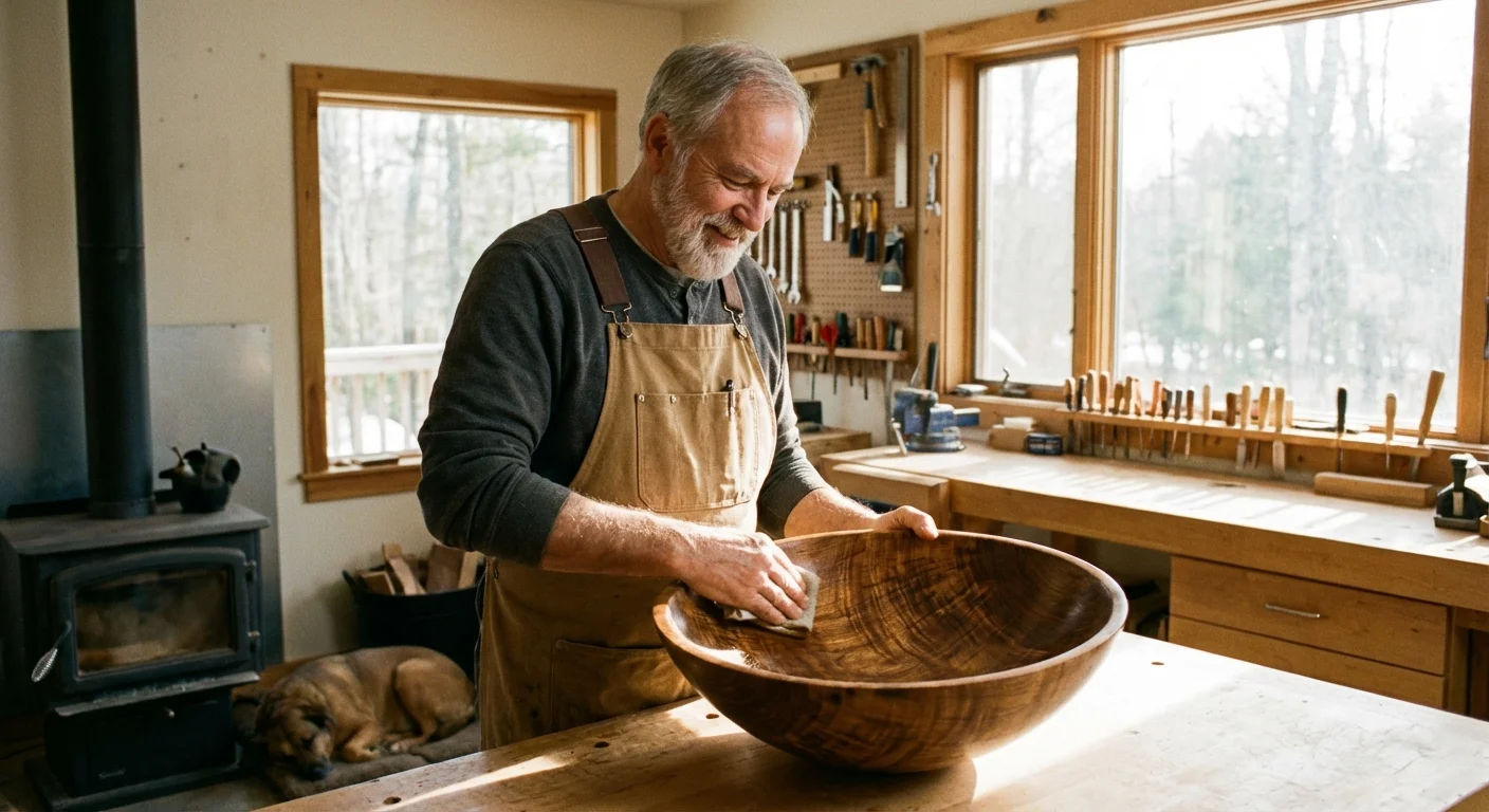 A senior man working on a woodworking project as a side business.
