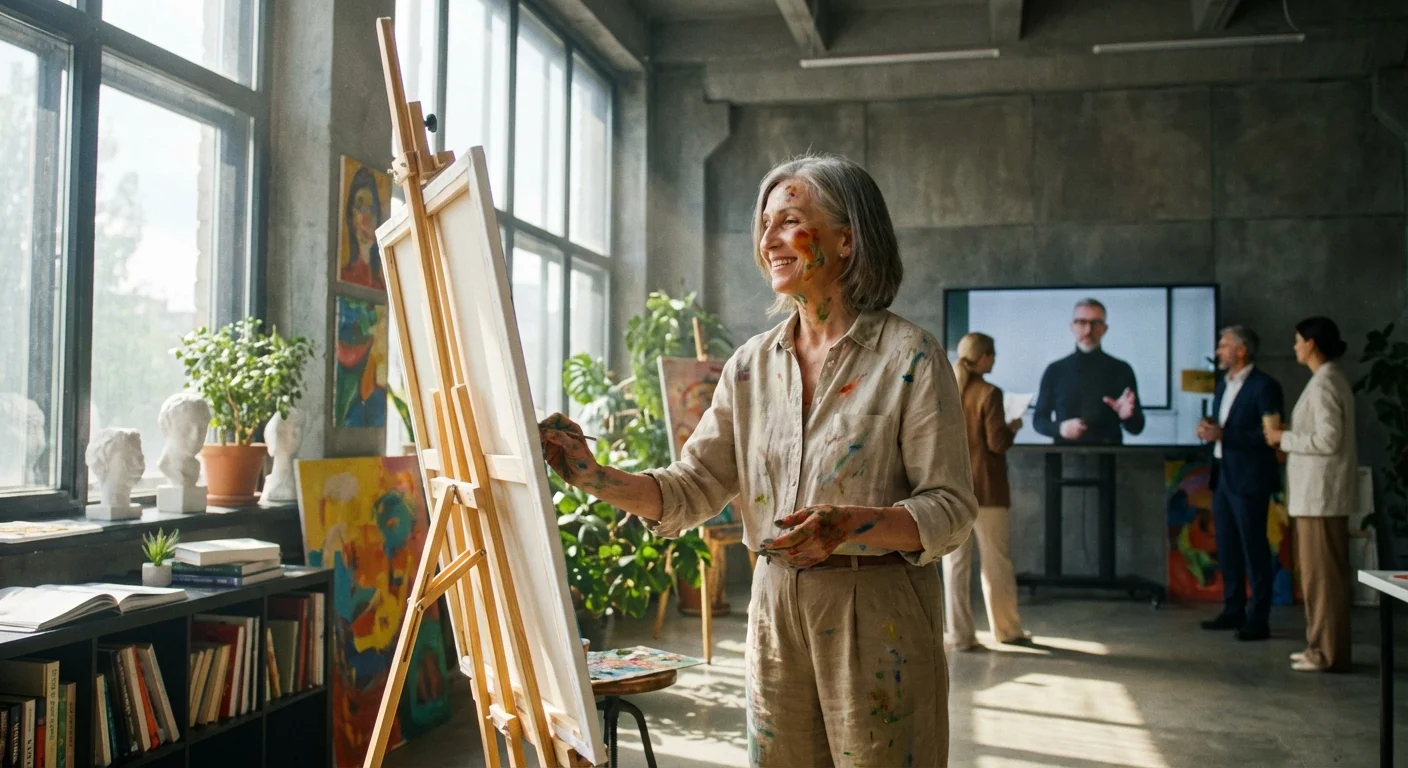 A senior woman engaging in a new hobby or learning a new skill.