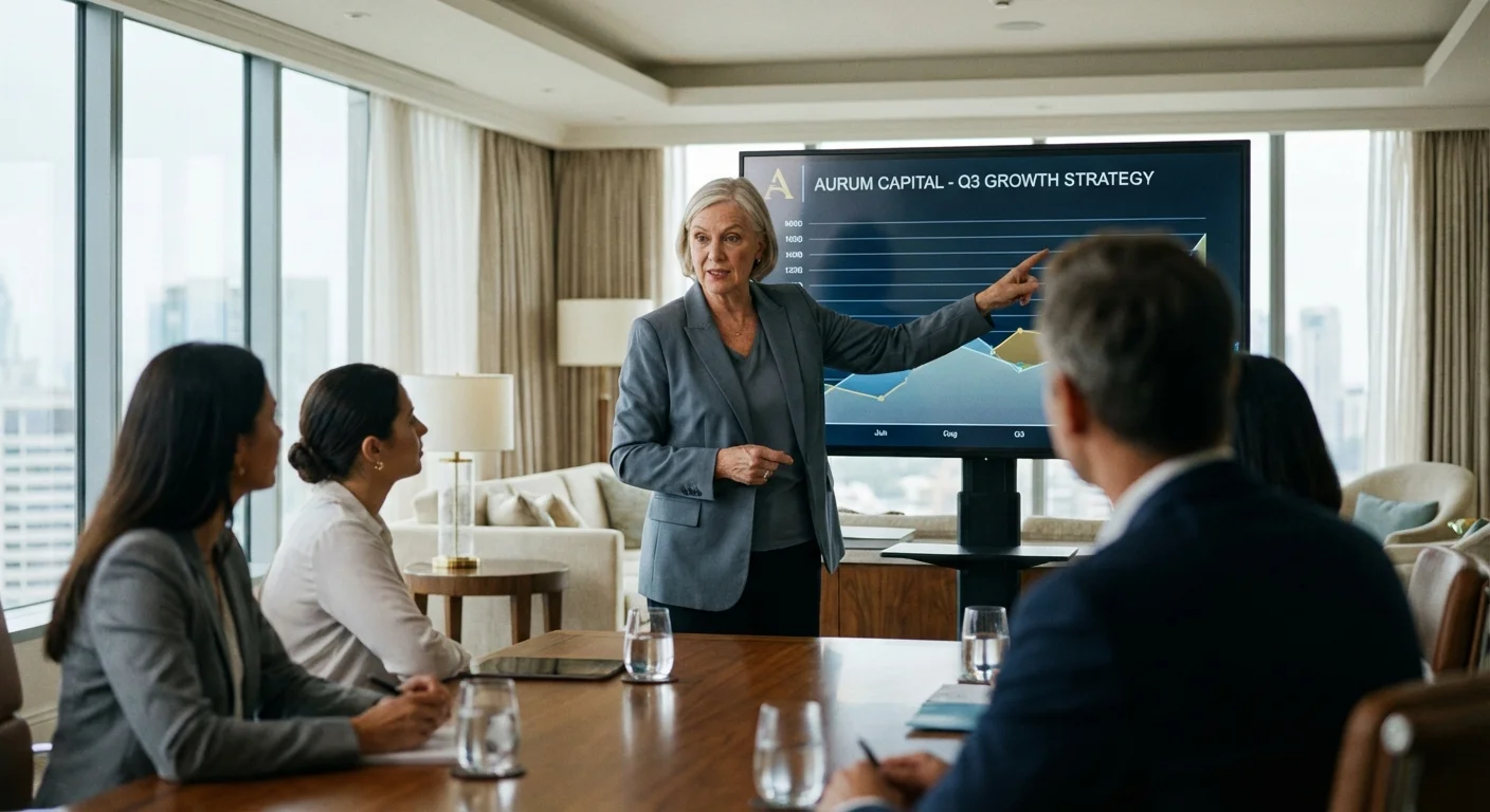 A senior woman taking the lead in a professional business meeting.