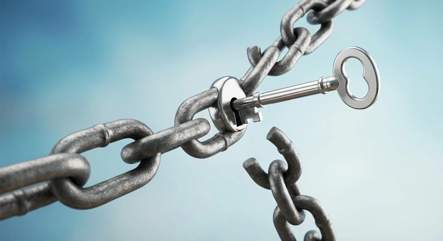 A symbolic image of chains being unlocked, representing freedom from debt.