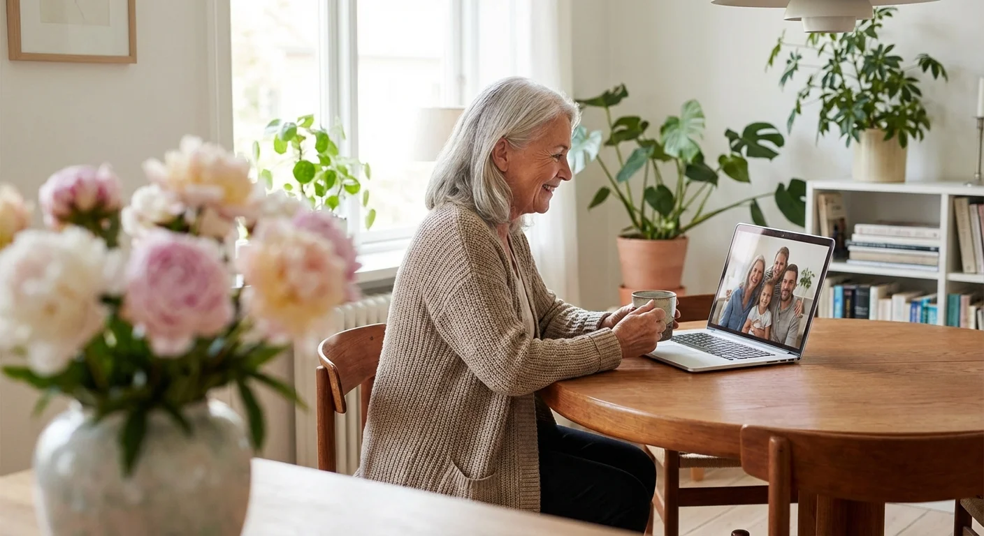 A woman smiling while looking at her laptop, representing finding better insurance rates.