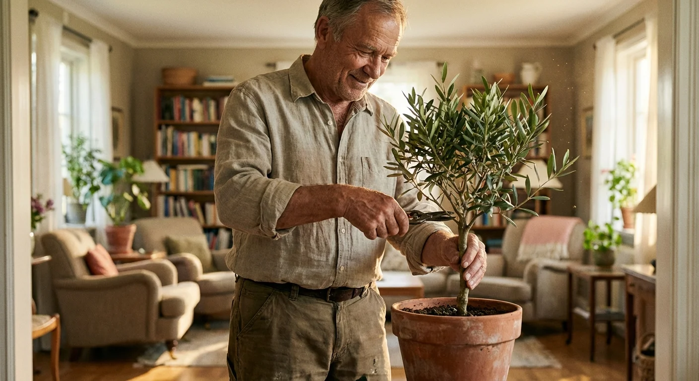 An older man calmly tending to a small tree, representing the patience required for long-term investing.