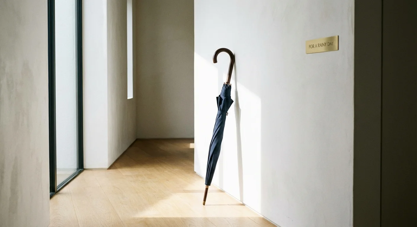 An umbrella in a hallway, symbolizing an emergency fund for rainy days.