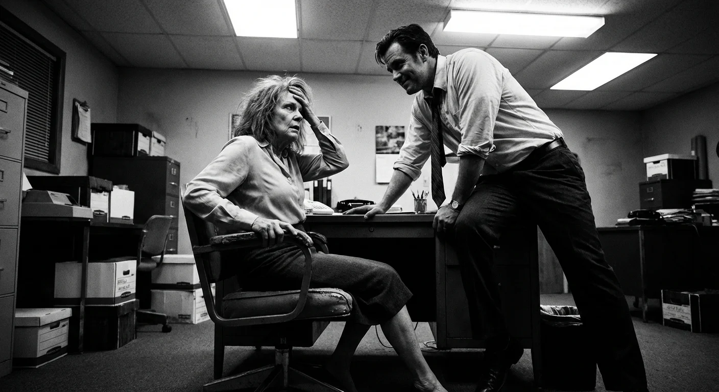 An uncomfortable employee leaning away from a manager standing too close.