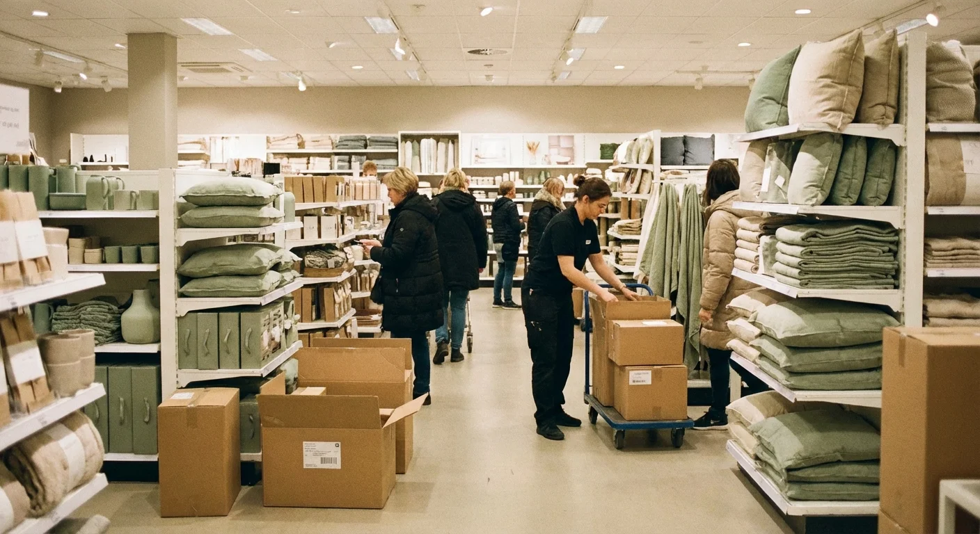 Cardboard boxes on the floor of a retail aisle.
