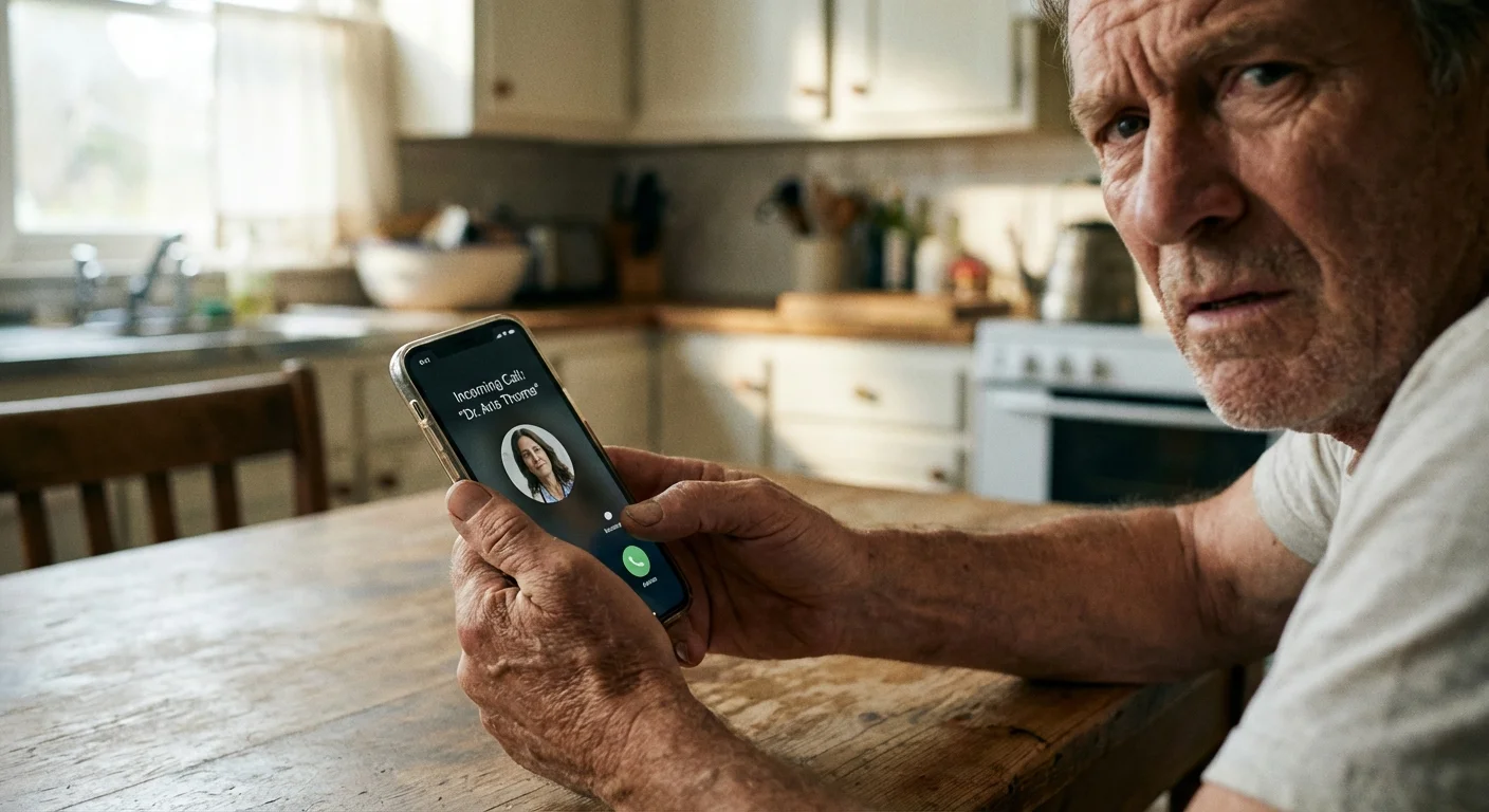 Close-up of a senior man holding a smartphone while evaluating an incoming call.