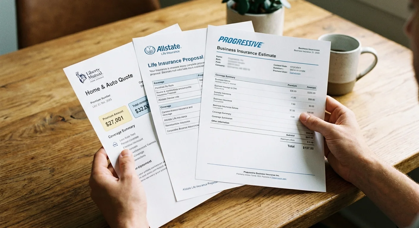 Hands comparing multiple insurance quotes to find the best rate.