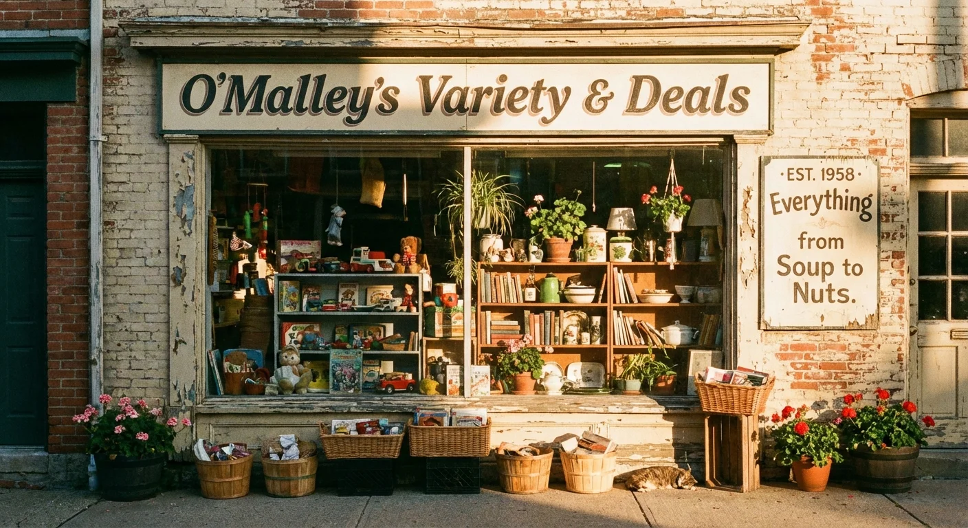 The storefront of a small, local independent discount shop.