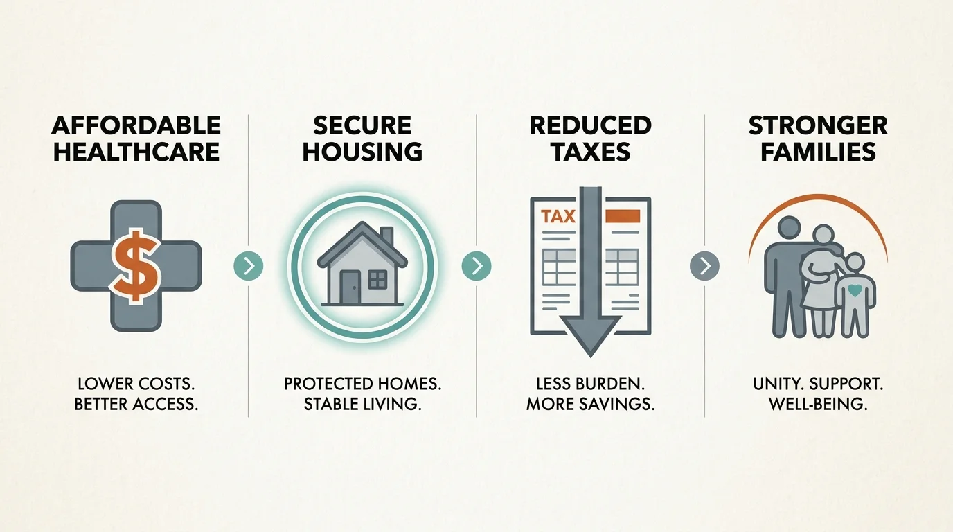 A four-panel horizontal infographic summarizing healthcare costs, long-term care, taxes, and family expenses.