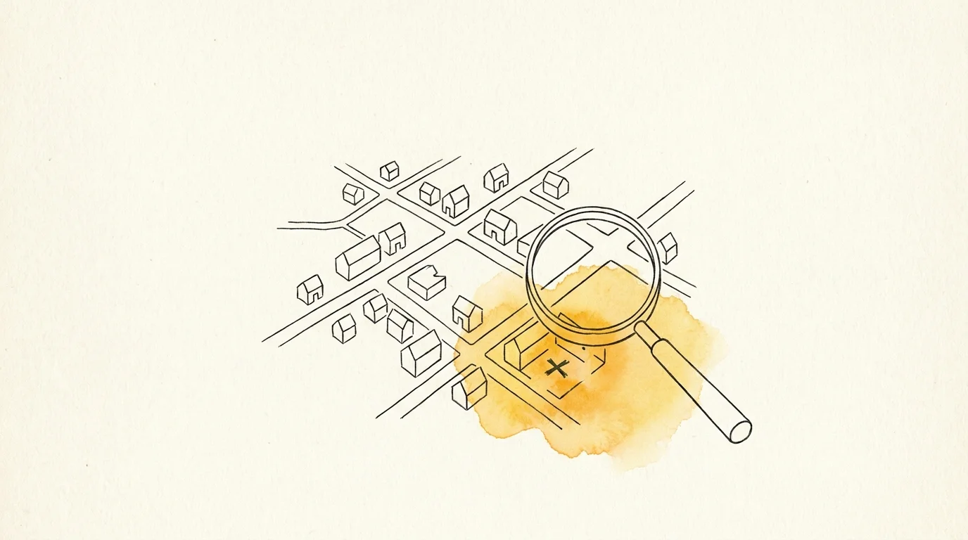 A minimalist illustration of a magnifying glass examining a map, symbolizing the search for hidden retirement pitfalls.
