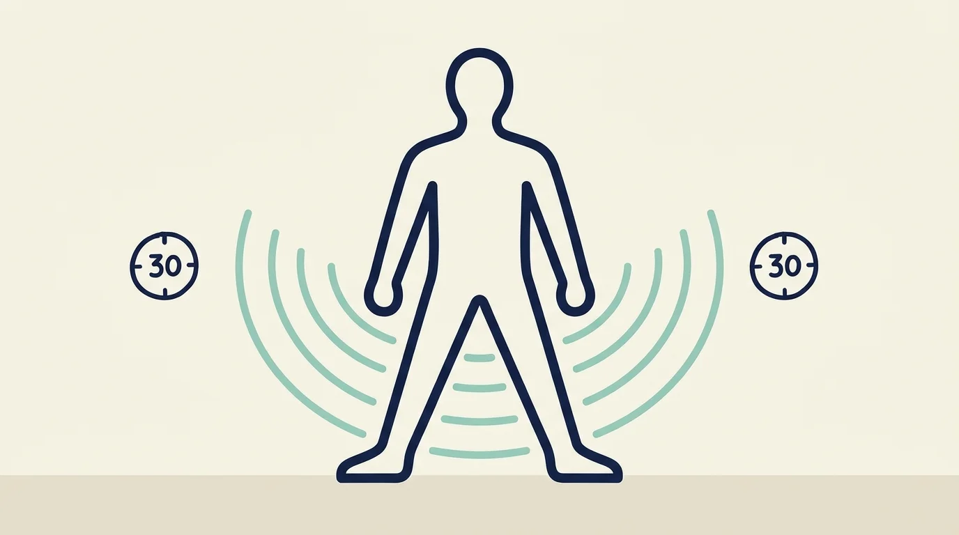 A minimalist line drawing showing a figure shifting weight from side to side with motion lines.