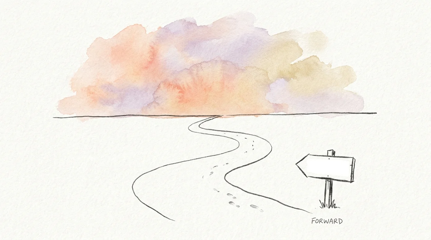 A minimalist watercolor of a path leading toward a colorful sunrise, symbolizing a confident move into retirement.