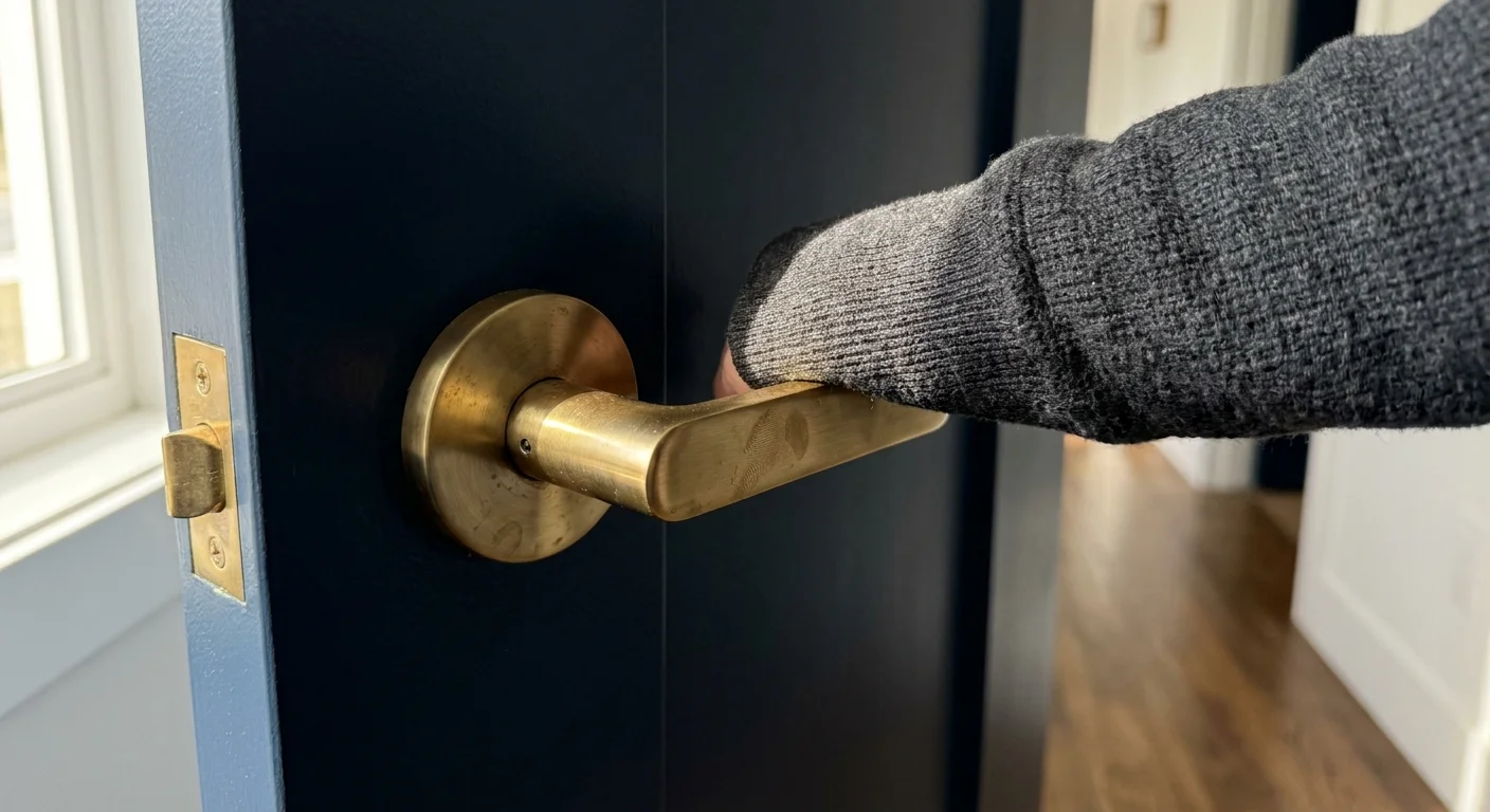 A person using their forearm to open a door with a lever handle, demonstrating an arthritis-friendly home modification.