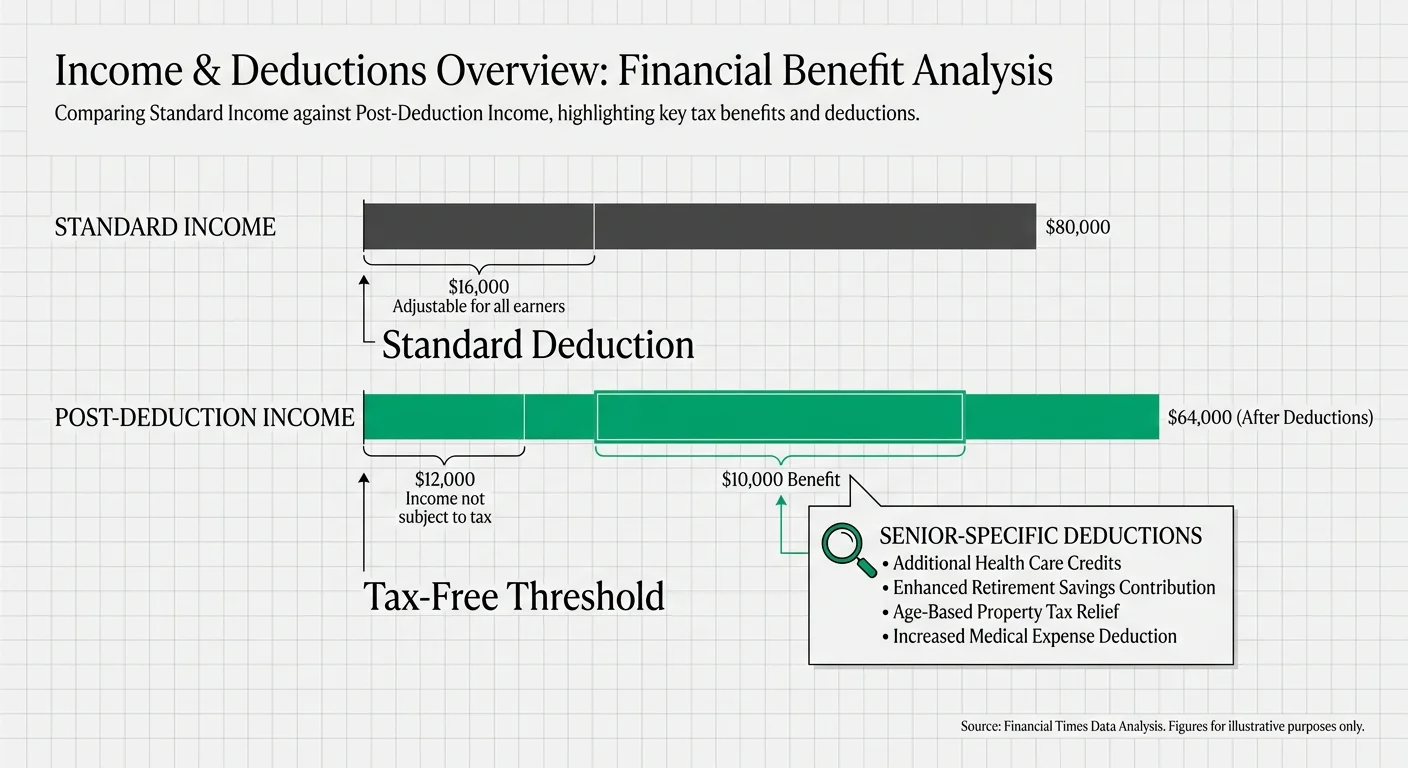 A professional financial chart showing how standard deductions increase the amount of spendable cash for seniors.