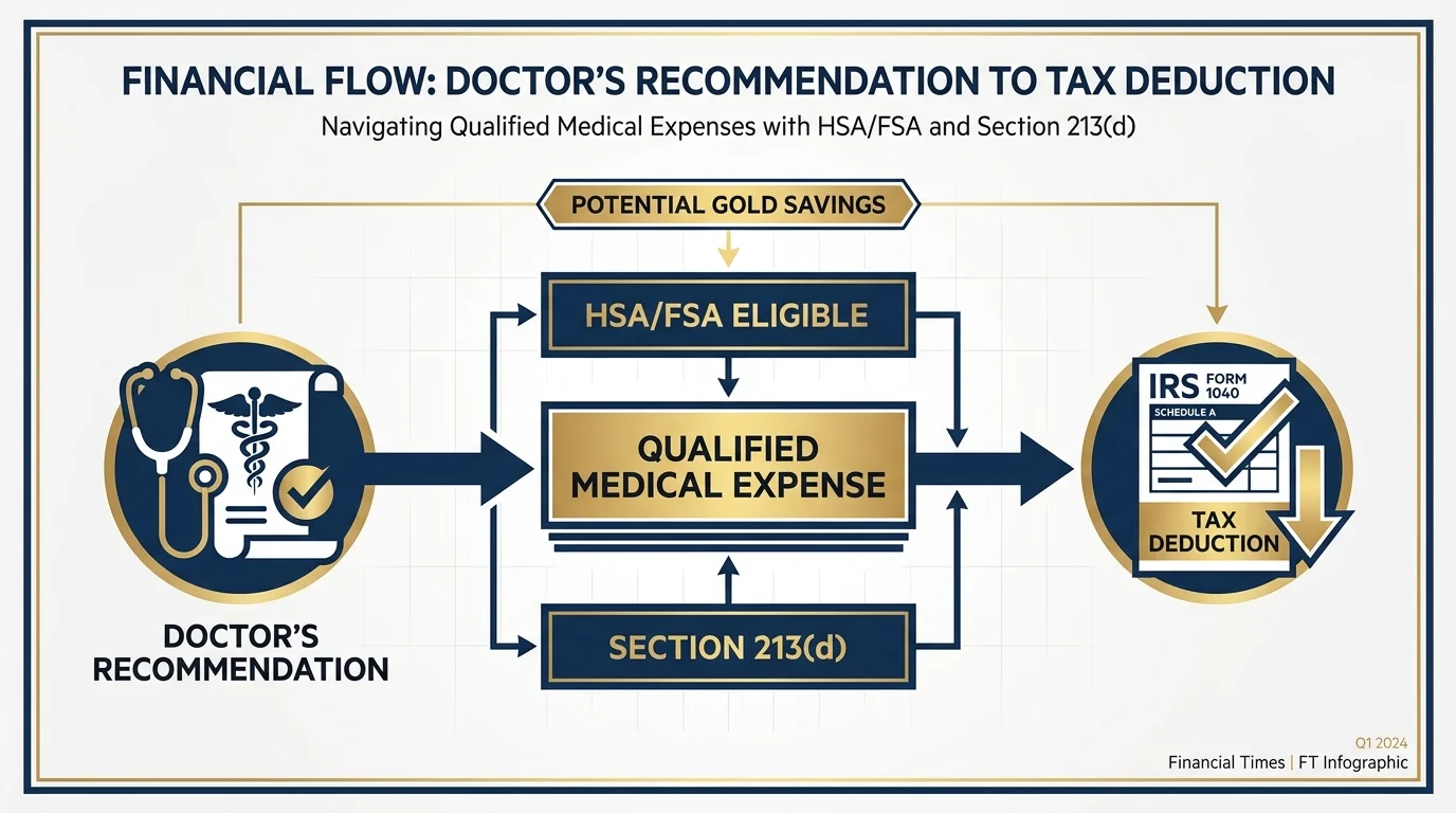 A professional financial flowchart showing how doctor-recommended hobbies can lead to tax deductions.