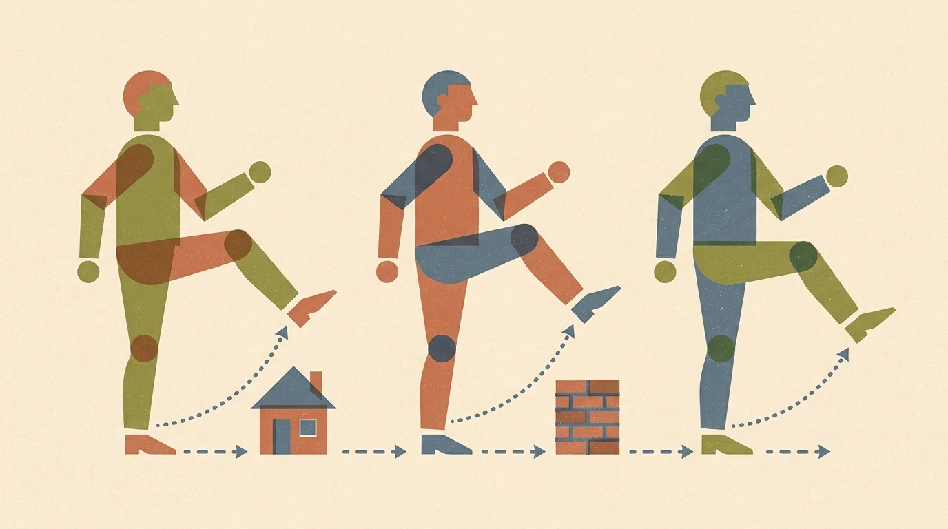 A stylized illustration showing three stages of a person marching in place with knee-height indicators.