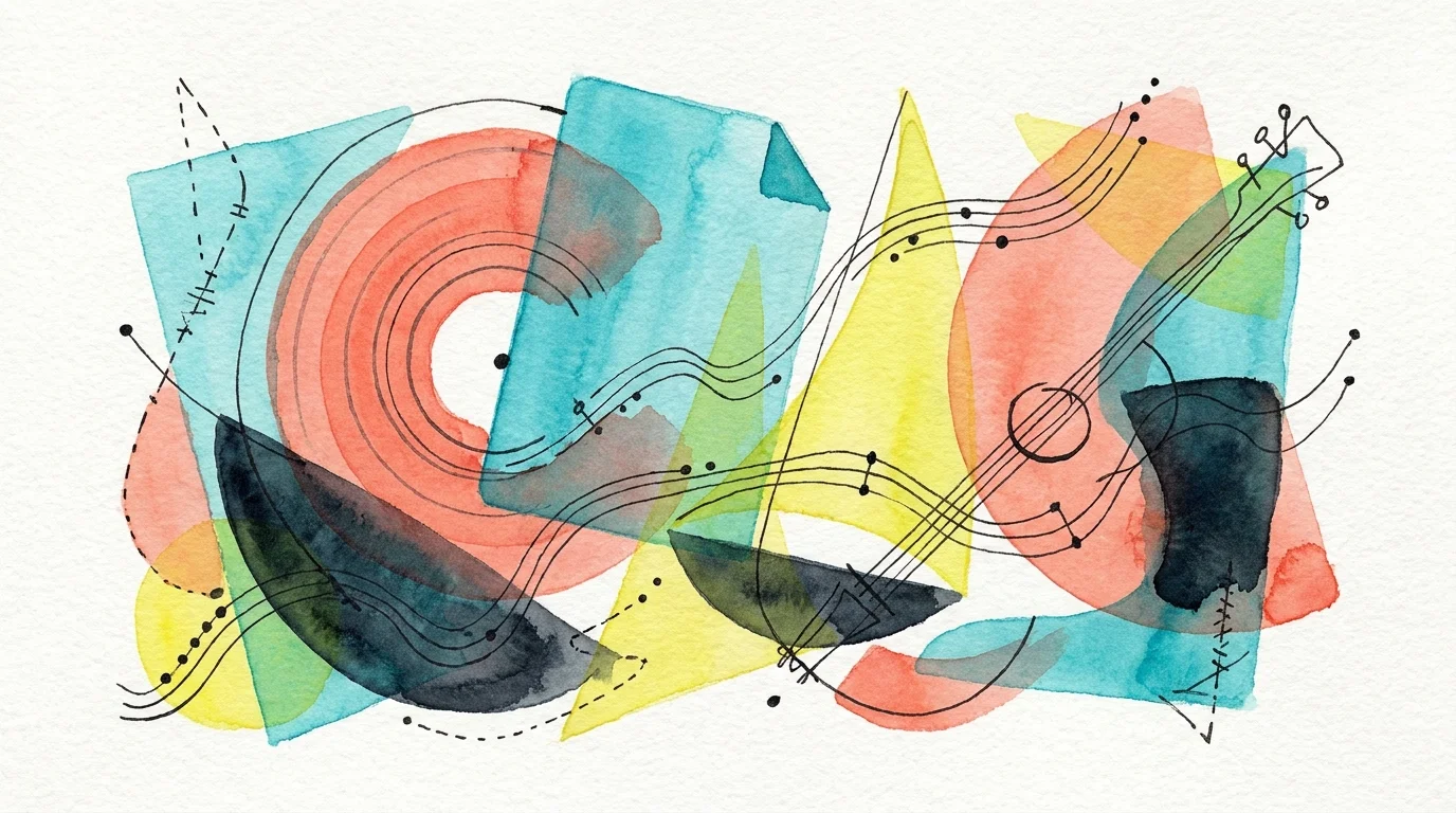 An abstract watercolor painting with overlapping colorful shapes representing the variety of different hobbies and interests.