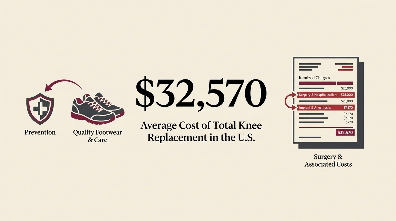 An infographic showing $32,570 as the cost of knee replacement compared to the low cost of prevention.