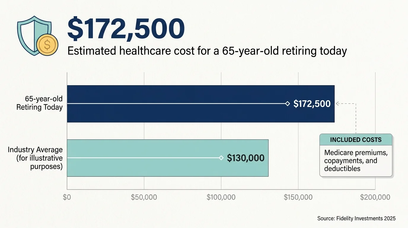 An infographic showing the $172,500 estimated healthcare cost for a 65-year-old retiree.