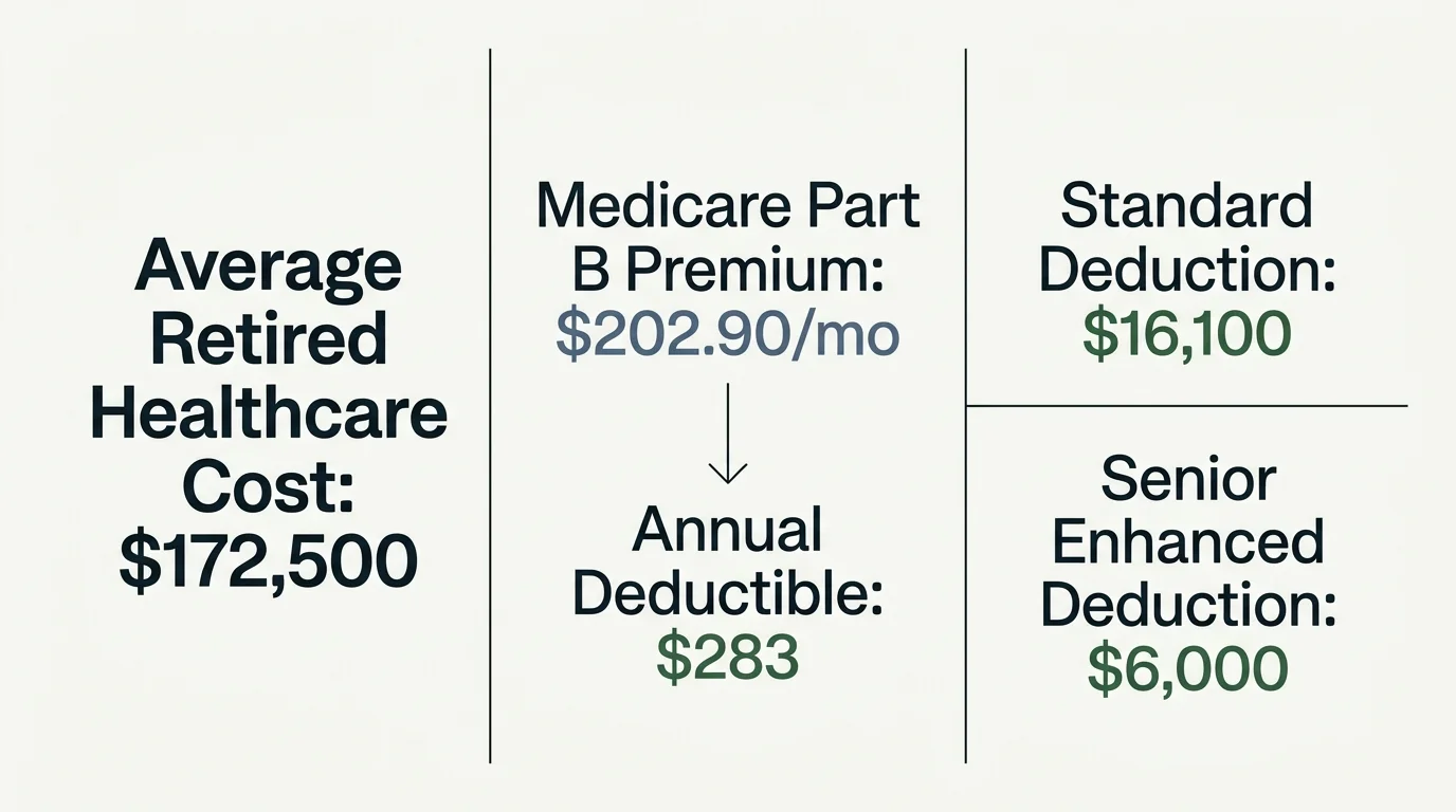 A clean, horizontal infographic showing Medicare premiums, deductibles, and average retiree healthcare costs.