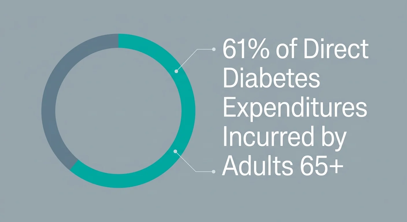 A clean, minimalist circular chart illustrating that 61 percent of direct diabetes medical expenses are incurred by adults aged 65 and older