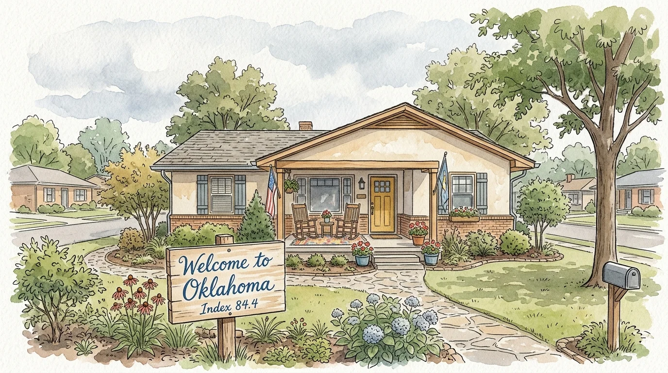 Watercolor illustration of a charming ranch home with a welcoming porch, representing affordable retirement living.