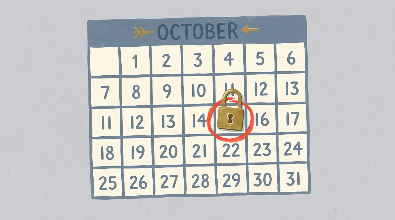 An illustration of a calendar with a red circle around a date, protected by a small brass padlock.