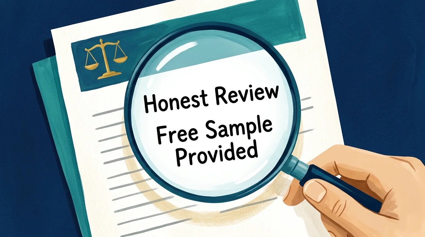 An illustration of a magnifying glass highlighting the words 'Honest Review' on a document with a scale of justice icon.